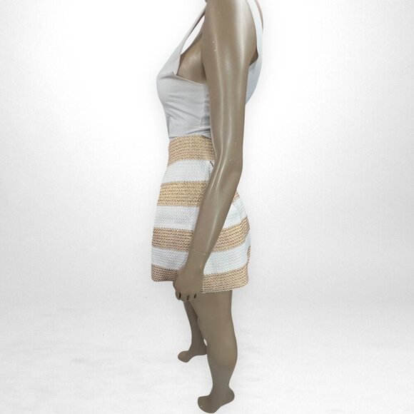 CLEO Medium Gold‎ and White Striped Skirt Party Knit Metallic - Picture 2 of 5